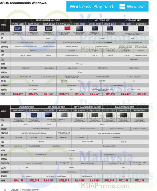 Notebooks Transformer Book, Zenbook, Gaming Series, Multimedia Series, VivoBook Series, Performance Series