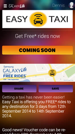 Featured image for Samsung FREE Easy Taxi Rides For Galaxy Life Users 12 – 14 Sep 2014
