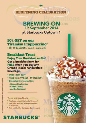 Featured image for (EXPIRED) Starbucks Buy Grande Drink & Get FREE Breakfast Item @ Damansara Uptown 1 19 Sep – 19 Oct 2014