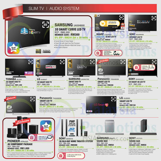 TVs, Home Theatre Systems, Sony, Samsung, Pioneer, LG