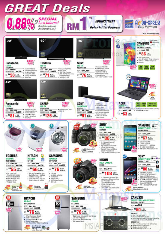 TVs, Notebooks, Smartphones, Cameras, Washers, Fridges, Samsung, Hitachi, Sony, Nikon, Acer, Sharp