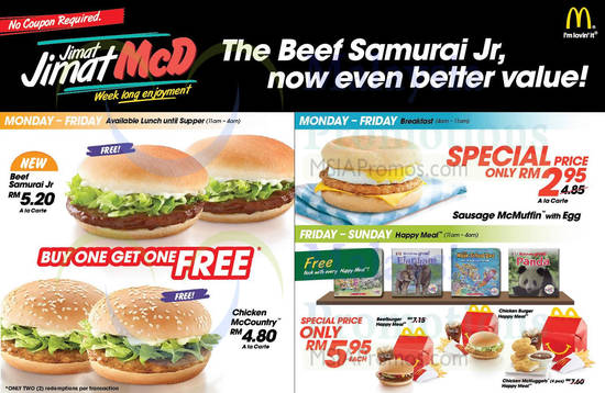 2 Nov Beef Samurai Jr Buy One FREE One Weekdays