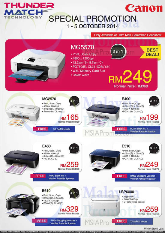 Canon Printers MG5570, MG2570, E400, E460, E510, E610, LBP6000