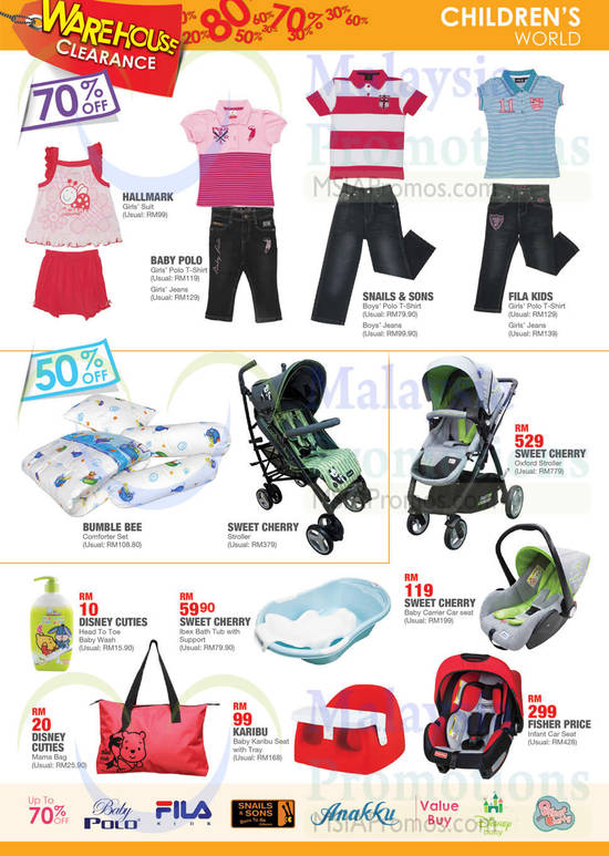 Childrens World Suits, T-Shirts, Strollers, Bath Tub, Car Seat