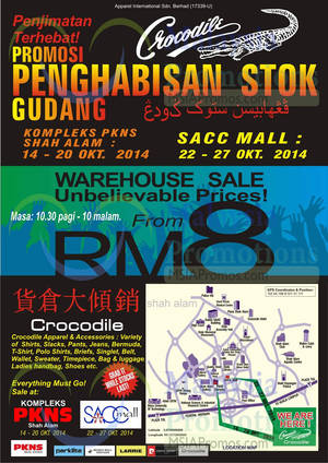 Featured image for (EXPIRED) Crocodile Warehouse Sale @ Kompleks PKNS Shah Alam 14 – 20 Oct 2014
