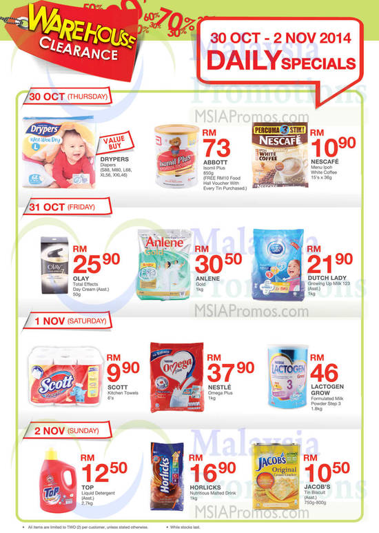 Daily Specials, Drypers, Abbott Isomil Plus, Anlene, Lactogen Grow, Horlicks