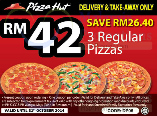 Delivery, Takeaway RM42 3 Regular Pizzas