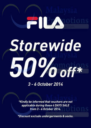 Featured image for FILA 50% OFF Storewide Promo 3 – 6 Oct 2014