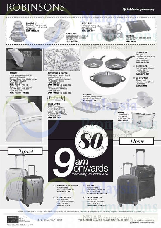 Home Products, Travel Products, Beddings, Glasslock, Symphony, La Gourmet, Cannon, Akemi, Alfresco, American Tourister