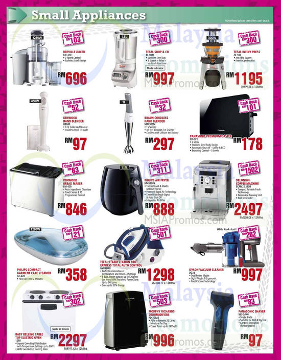 Juicers, Blenders, Toaster, Bread Maker, Air Fryer, Coffee Machine, Iron, Oven, Breville, Tefal, Kenwood, BrAun, Panasonic, Kenwood, Philips