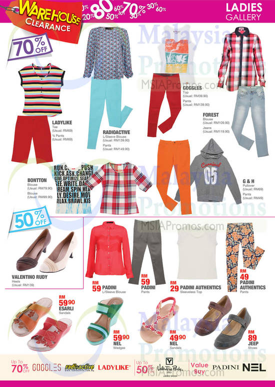 Ladies Gallery Pants, Jeans, Shirts, Sandals, Tops, Goggles, Ladylike, Padini, Jeep