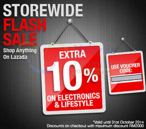 Featured image for (EXPIRED) Lazada 10% OFF Electronics & Lifestyle 1-Day Coupon Code 31 Oct 2014