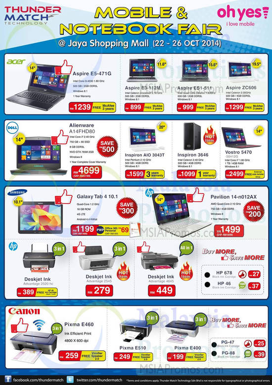 Notebooks, Printers, Tablet, Acer, Dell, Samsung, HP, Canon