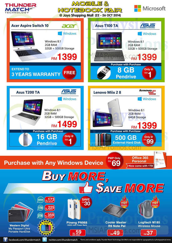 Notebooks, Purchase with Purchase Specials, Acer, Asus, Lenovo, Western Digital, Logitech