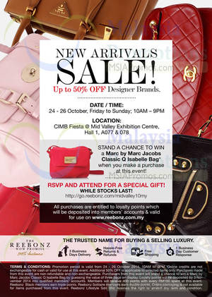 Featured image for (EXPIRED) Reebonz Branded Handbags Sale @ Mid Valley 24 – 26 Oct 2014