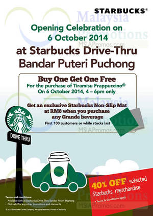 Featured image for Starbucks Buy 1 FREE 1 Promo @ Bandar Puteri Puchong 6 Oct 2014