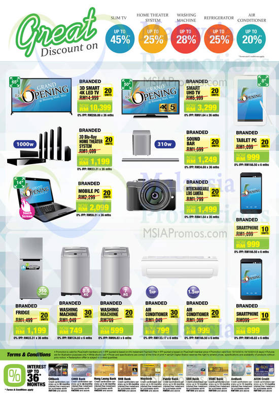 TVs, Washers, Fridge, Mobilephones, Home Theatre System, Tablet, Digital Camera