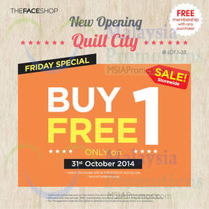 Featured image for (EXPIRED) The Face Shop Buy 1 FREE 1 Storewide @ Quill City Mall 31 Oct 2014