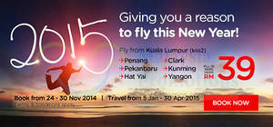 Featured image for (EXPIRED) Air Asia From RM39 (all-in) Promo Air Fares 24 – 30 Nov 2014