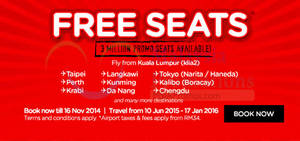 Featured image for (EXPIRED) Air Asia FREE Seats Promotion 10 – 16 Nov 2014