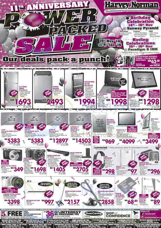 Fridges, Washers, Notebooks, Tablets, TVs, Digital Cameras, LG, Hitachi, HP, Microsoft, Apple, Canon, Samsung, Sony