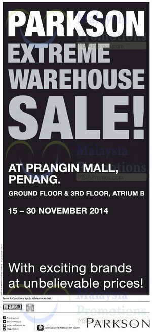 Featured image for (EXPIRED) Parkson Extreme Warehouse Sale @ Prangin Mall Penang 15 – 30 Nov 2014