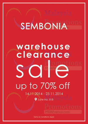 Featured image for Sembonia Warehouse Clearance Sale @ Johor Premium Outlets 14 – 23 Nov 2014