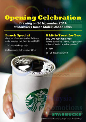 Featured image for Starbucks Taman Molek Opening Promotion 26 Nov – 5 Dec 2014
