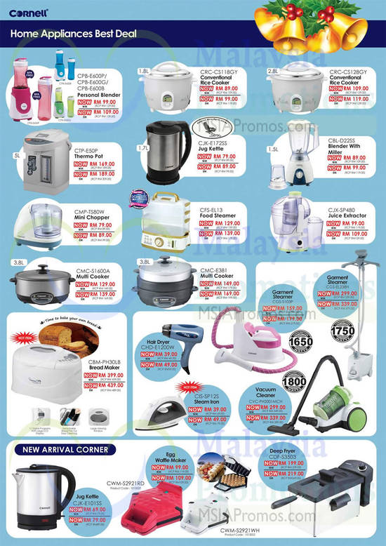 Blenders, Rice Cooker, Thermo Pot, Kettles, Juice Extractor, Chopper, Bread Maker, Hair Dryer, Vacuum Cleaners, Steam Iron, Waffle Maker, Fryer