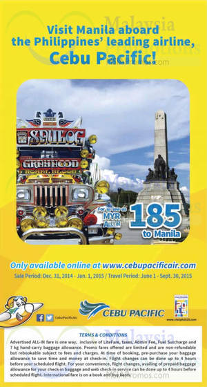 Featured image for (EXPIRED) Cebu Pacific Air RM185 Manila Promo Air Fares 31 Dec 2014 – 1 Jan 2015