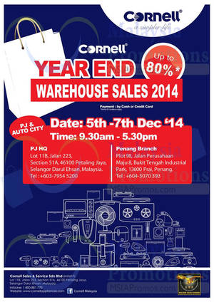 Featured image for Cornell Year-End Warehouse Sale @ Petaling Jaya & Penang 5 – 7 Dec 2014