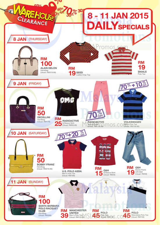 Daily Specials Apparels, Handbags, 8 January to 11 January