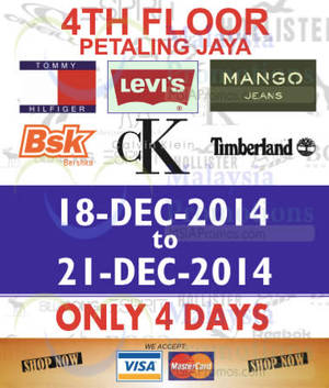 Featured image for (EXPIRED) Branded Apparels Warehouse SALE @ Jaya Shopping Centre 18 – 21 Dec 2014