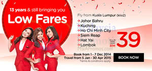 Featured image for (EXPIRED) Air Asia From RM39 (all-in) Promo Air Fares 1 – 7 Dec 2014