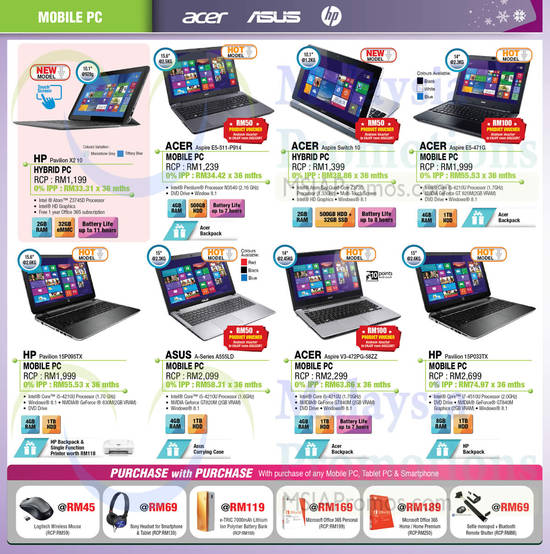 Notebooks, Acer, Asus, HP