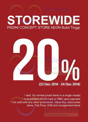 Featured image for Padini 20% OFF Storewide @ AEON Bukit Tinggi 23 – 24 Dec 2014