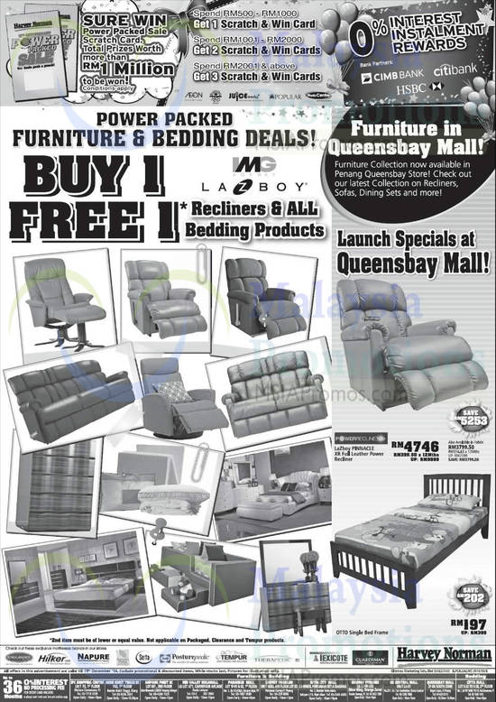 Recliners, Bedding Products, LaZboy, Englander, Hilker, Napure, Nature’s Finest, Serta, Sealy Posturepedic