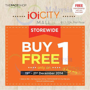 Featured image for (EXPIRED) The Face Shop Buy 1 FREE 1 @ IOI City Mall 19 – 21 Dec 2014