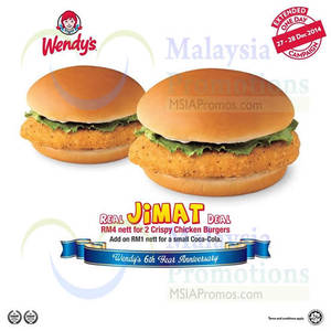 Featured image for (EXPIRED) Wendy’s RM4 For 2pcs Crispy Chicken Burgers Promo 27 – 28 Dec 2014