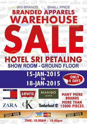 Featured image for (EXPIRED) Big Brand Fashion Branded Apparel Warehouse Sale @ Hotel Sri Petaling 15 – 18 Jan 2015