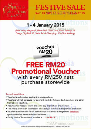 Featured image for (EXPIRED) Metrojaya Spend RM250 & Get FREE RM20 Voucher 1 – 4 Jan 2015