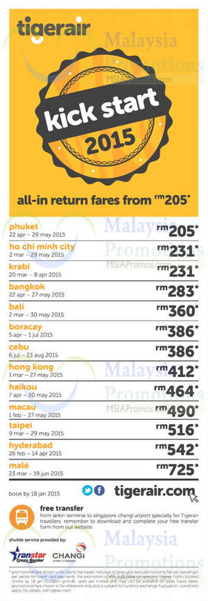 Featured image for Tigerair From RM205 (all-in) Return Promo Fares 13 – 18 Jan 2015