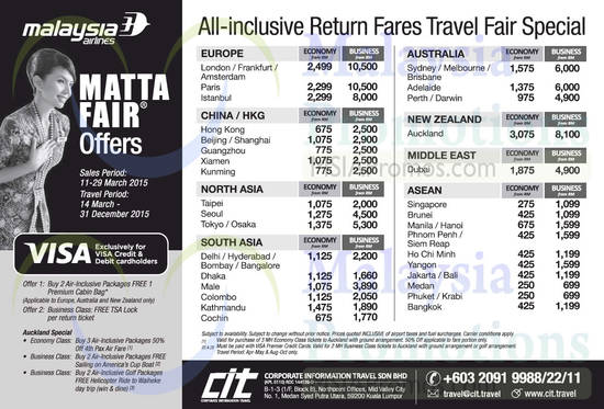 11 Mar CIT Malaysia Airlines Airfares