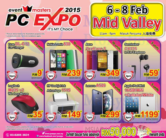 6 Feb Car Charger, Mobile Phones, Earphone, Printer, Mouse, iPad, Nokia, Asus, Sennheiser, Lenovo, Apple, HP, Logitech