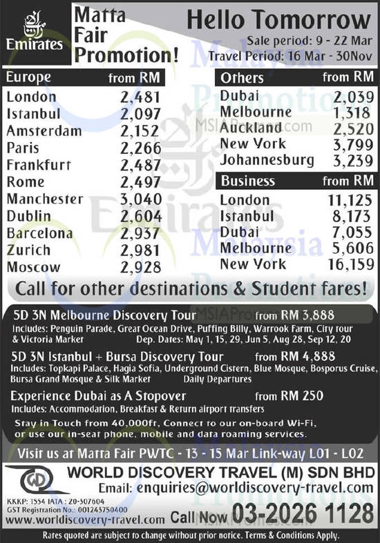 9 Mar World Discovery Travel Emirates Airfares