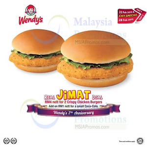 Featured image for Wendy’s RM4 For 2pcs Crispy Chicken Burgers Promo 22 Feb 2015
