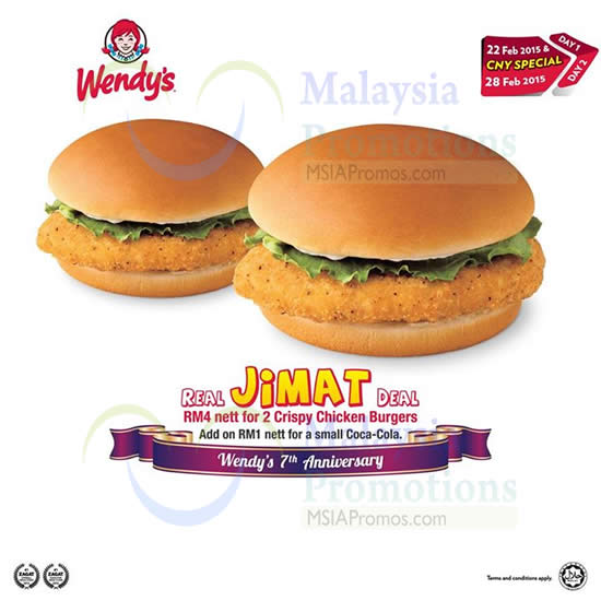 Featured image for Wendy's RM4 For 2pcs Crispy Chicken Burgers Promo 22 Feb 2015