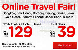 Featured image for (EXPIRED) Air Asia Go fr RM129 3D2N Flights + Hotel + Taxes Promo 16 – 22 Mar 2015