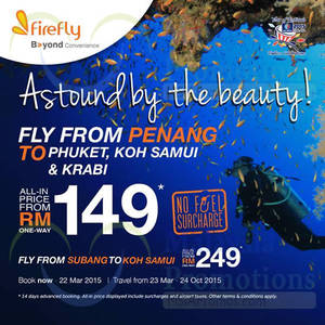 Featured image for Firefly RM149 All-in Promo Fares (Dep fr Penang) 11 – 22 Mar 2015