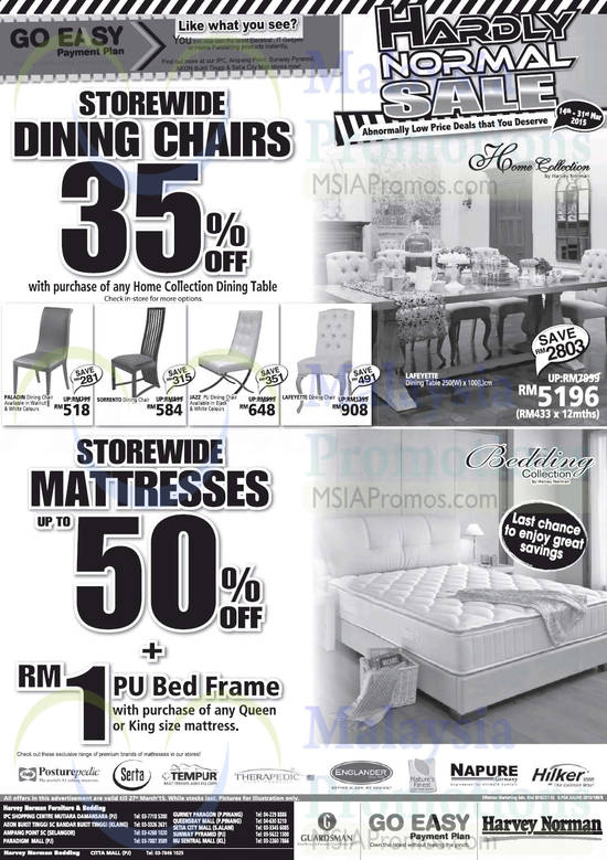 Furniture, Beddings, Mattresses, Dining Chairs, PU Bed Frame, Home Collection, Bedding Collection, Sealy Posturepedic, Serta, Tempur, Therapedic, Hilker